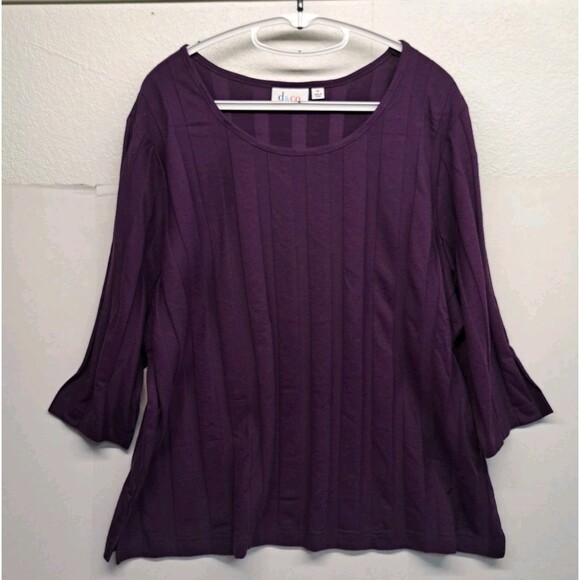 Denim&Co Tops - D&Co Plum Ribbed 3/4 Sleeve Top Women's 2XL